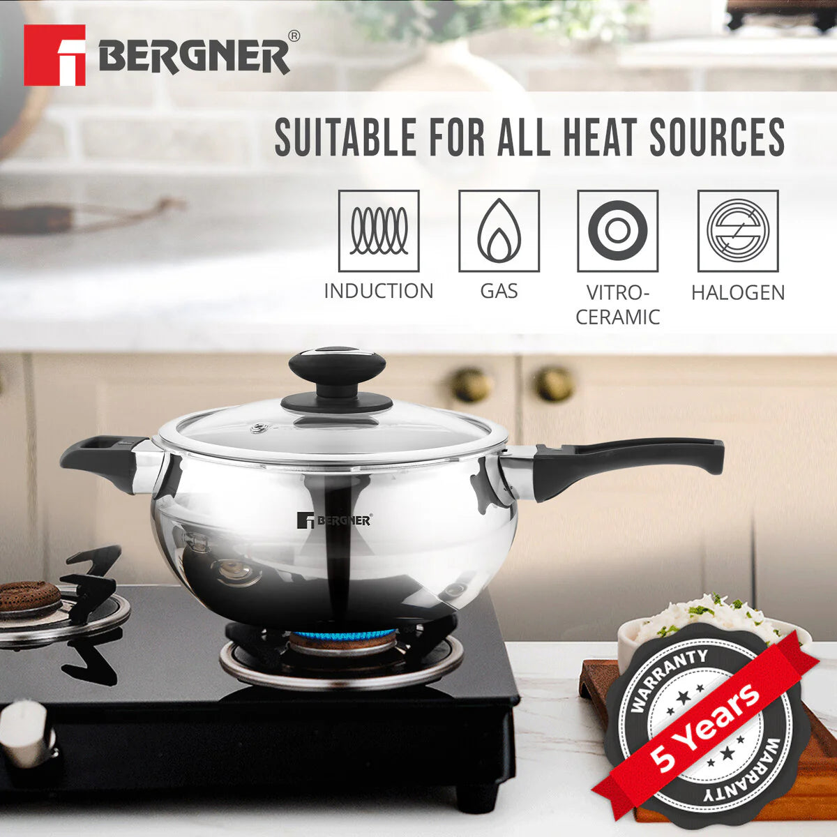 Bergner Trimax ORB Tri-Ply Stainless Steel Outer Lid Pressure Cooker