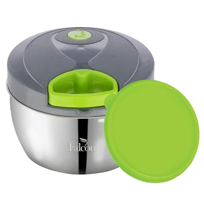 Food Grade Stainless Steel Handy Vegetable Chopper with 3 Blades & BPA-Free 450ml Storage Lid – Compact & Efficient (Green)