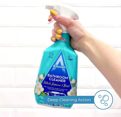 Astonish Bathroom Cleaner – White Jasmine & Basil | Powerful Limescale & Soap Scum Remover, Streak-Free Shine, Fresh Floral Scent