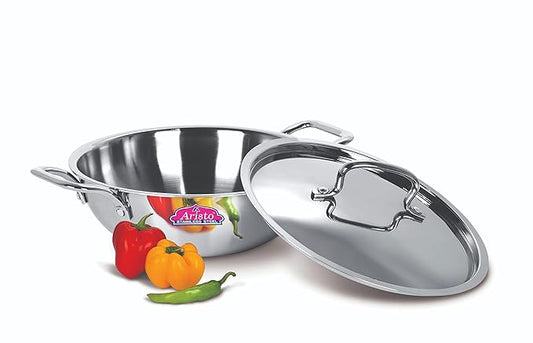 Aristo Triply Stainless Steel Kadhai with Lid | Induction Friendly | 4 Sizes Available