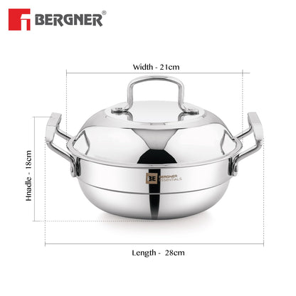 BERGNER BE Essentials Triply Stainless Steel 21cm Multi Kadai