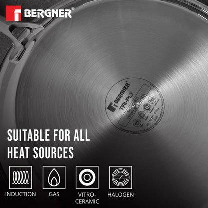 Bergner Hitech Tri-Ply Stainless Steel Non-Stick Dosa Tawa 30cm | PFAS-Free, Eterna Coating & Induction-Compatible Bottom