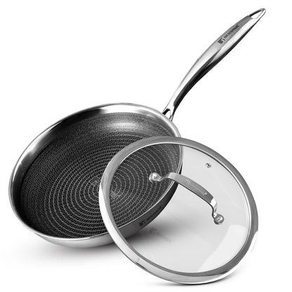 Bergner Hitech Tri-Ply Stainless Steel Non-Stick Frypan with Lid - PFOA-Free, ILag Coating, Induction Bottom and Dishwasher Safe