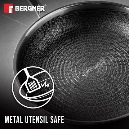 Bergner Hitech Tri-Ply Stainless Steel Non-Stick Frypan with Lid - PFOA-Free, ILag Coating, Induction Bottom and Dishwasher Safe