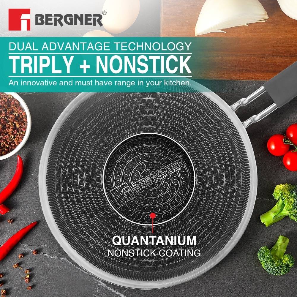 Bergner Hi-Tech Tri-Ply Stainless Steel Non-Stick Roti Tawa 26cm – Induction Base Flat Tawa for Roti, Chapati & Paratha