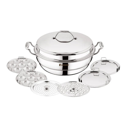 Bergner Argent Tri-Ply Multi Kadai with Lid and 6 Plates