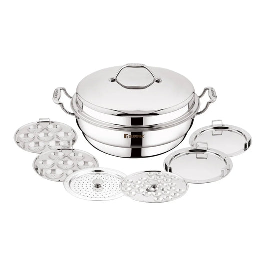 Bergner Argent Tri-Ply Multi Kadai with Lid and 6 Plates