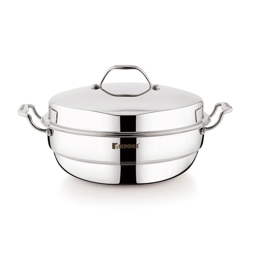Bergner Argent Tri-Ply Multi Kadai with Lid and 6 Plates
