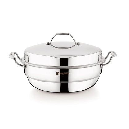 Bergner Argent Tri-Ply Multi Kadai with Lid and 6 Plates