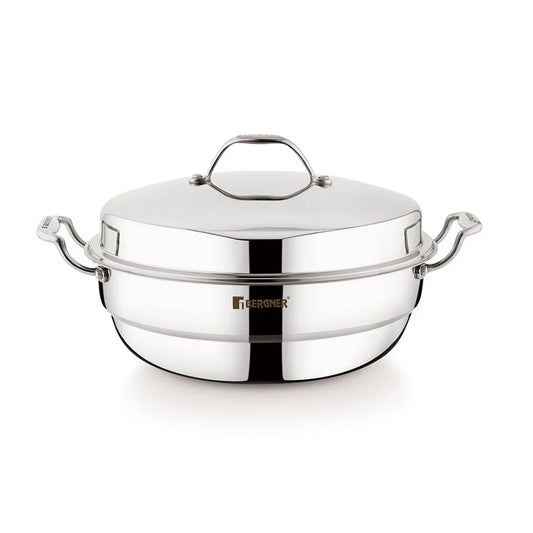 Bergner Argent Tri-Ply Multi Kadai with Lid and 6 Plates