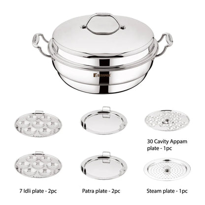 Bergner Argent Tri-Ply Multi Kadai with Lid and 6 Plates