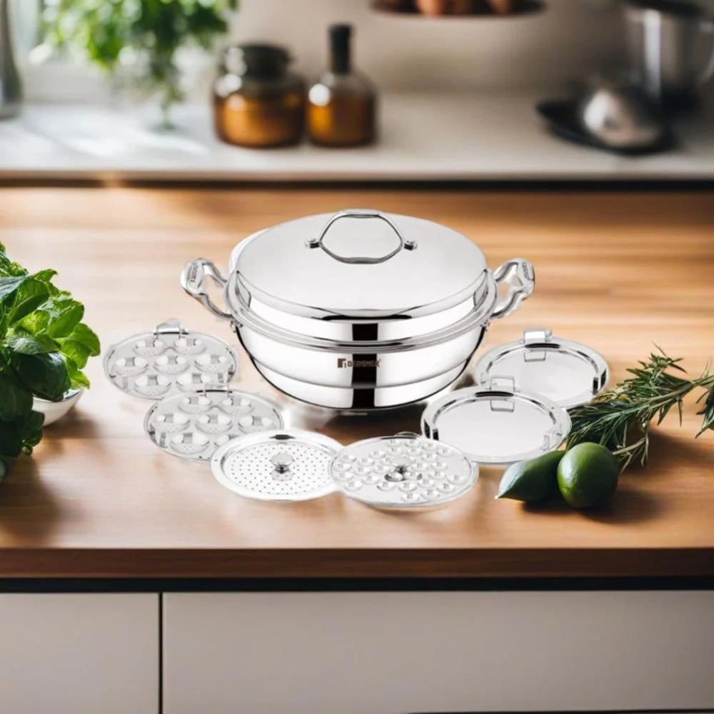 Bergner Argent Tri-Ply Multi Kadai with Lid and 6 Plates