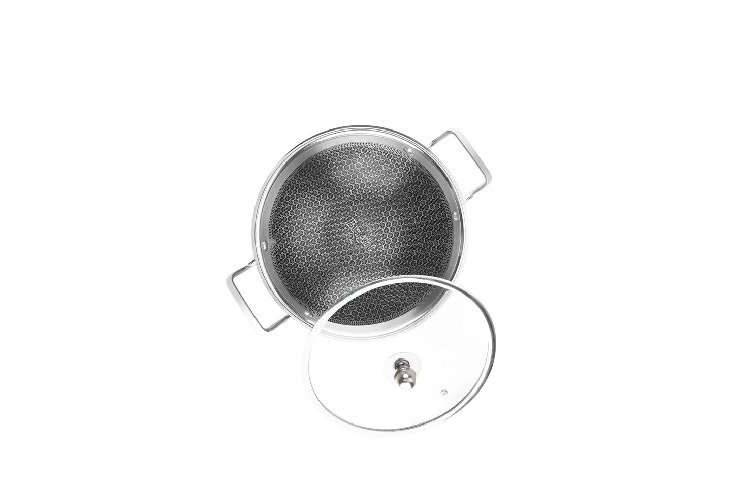 Bright Tri-Ply Stainless Steel Non-Stick Kadai with Lid | PFOA-Free, ILag Coating & Induction-Compatible Bottom
