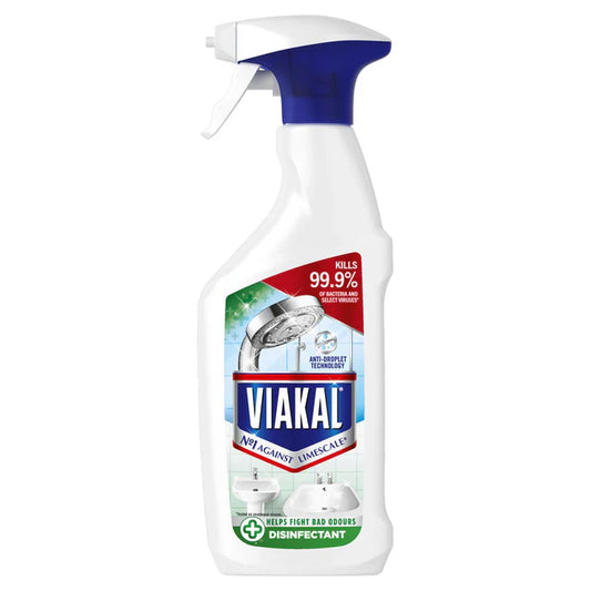 Viakal 3 in 1 Antibacterial Limescale Remover Spray 500ml – Powerful Bathroom & Kitchen Cleaner, Kills 99.9% of Bacteria, Streak-Free Shine