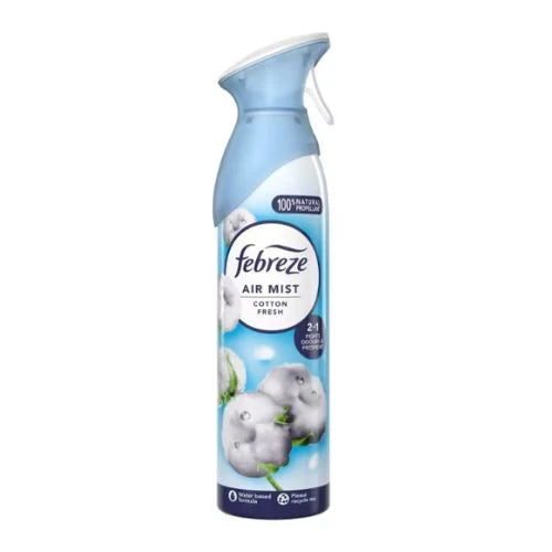 Febreze Air Mist Spray Cotton Fresh 185ml – Odour Eliminating Air Freshener with Fresh Linen Scent for Home and Office Use