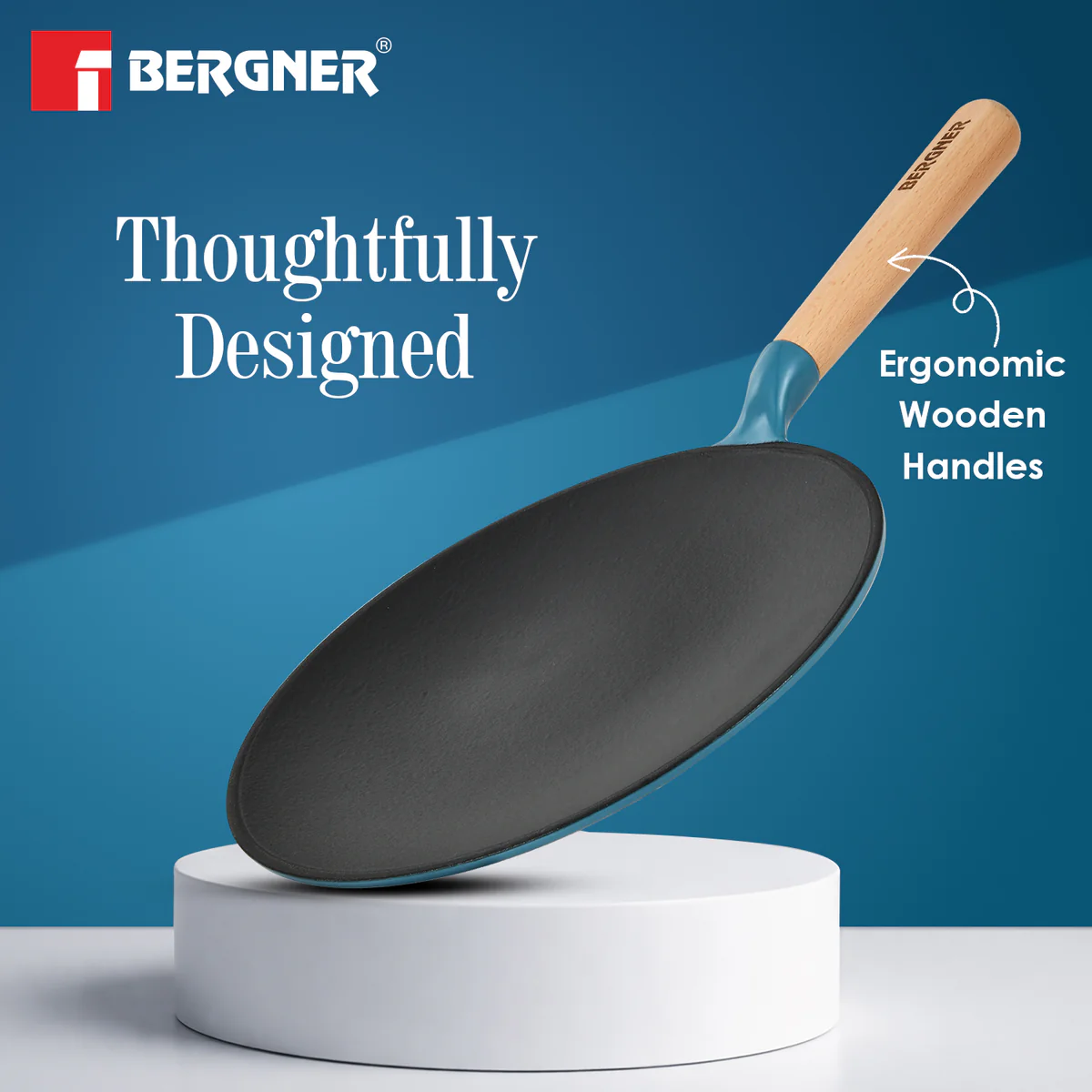 Excalibur Light Cast Iron Roti Tawa 26cm - Induction Bottom, Blue - Image 2