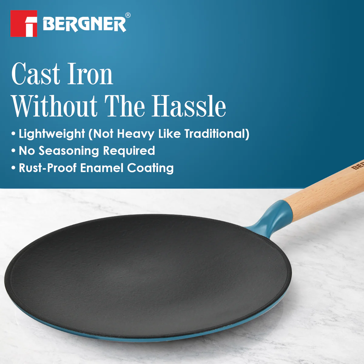 Excalibur Light Cast Iron Roti Tawa 26cm - Induction Bottom, Blue - Image 3