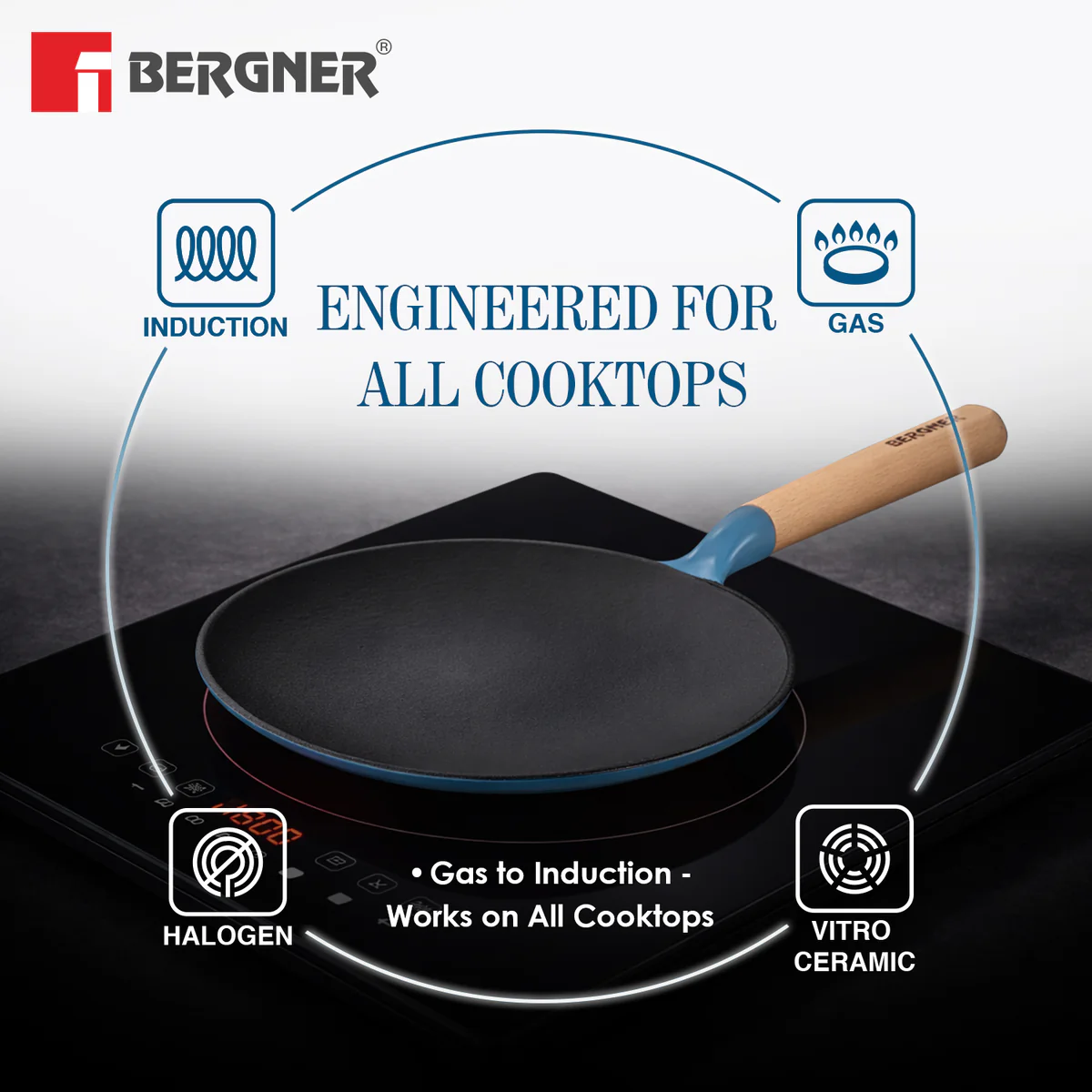 Excalibur Light Cast Iron Roti Tawa 26cm - Induction Bottom, Blue - Image 7