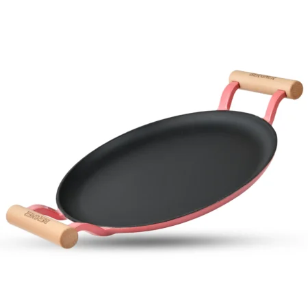 Excalibur Light Cast Iron Dosa Tawa 30cm with Double Sided Handle - Pink