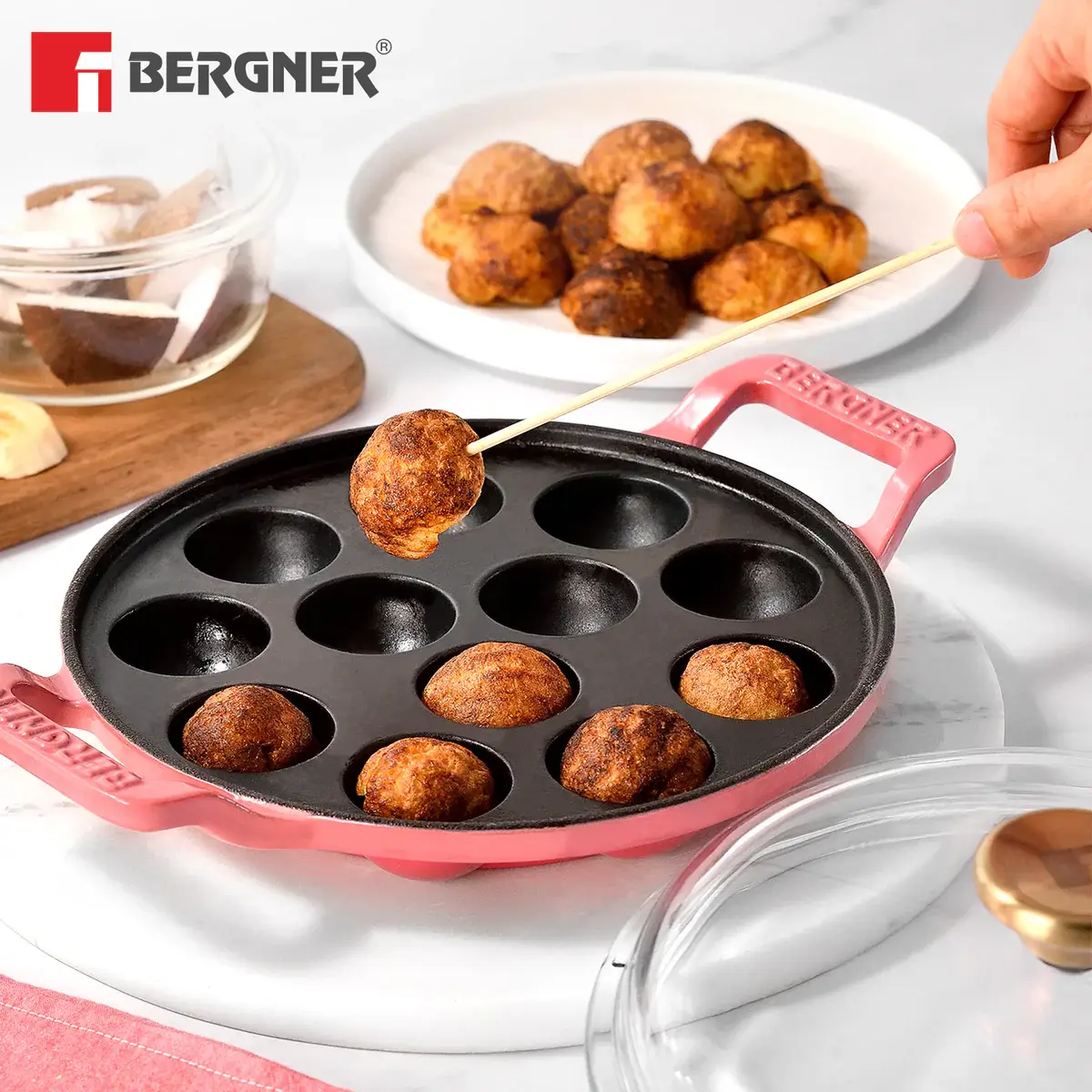 Excalibur Light Cast Iron 22cm Paniyarakal with Lid - Induction Bottom, Pink - Image 9