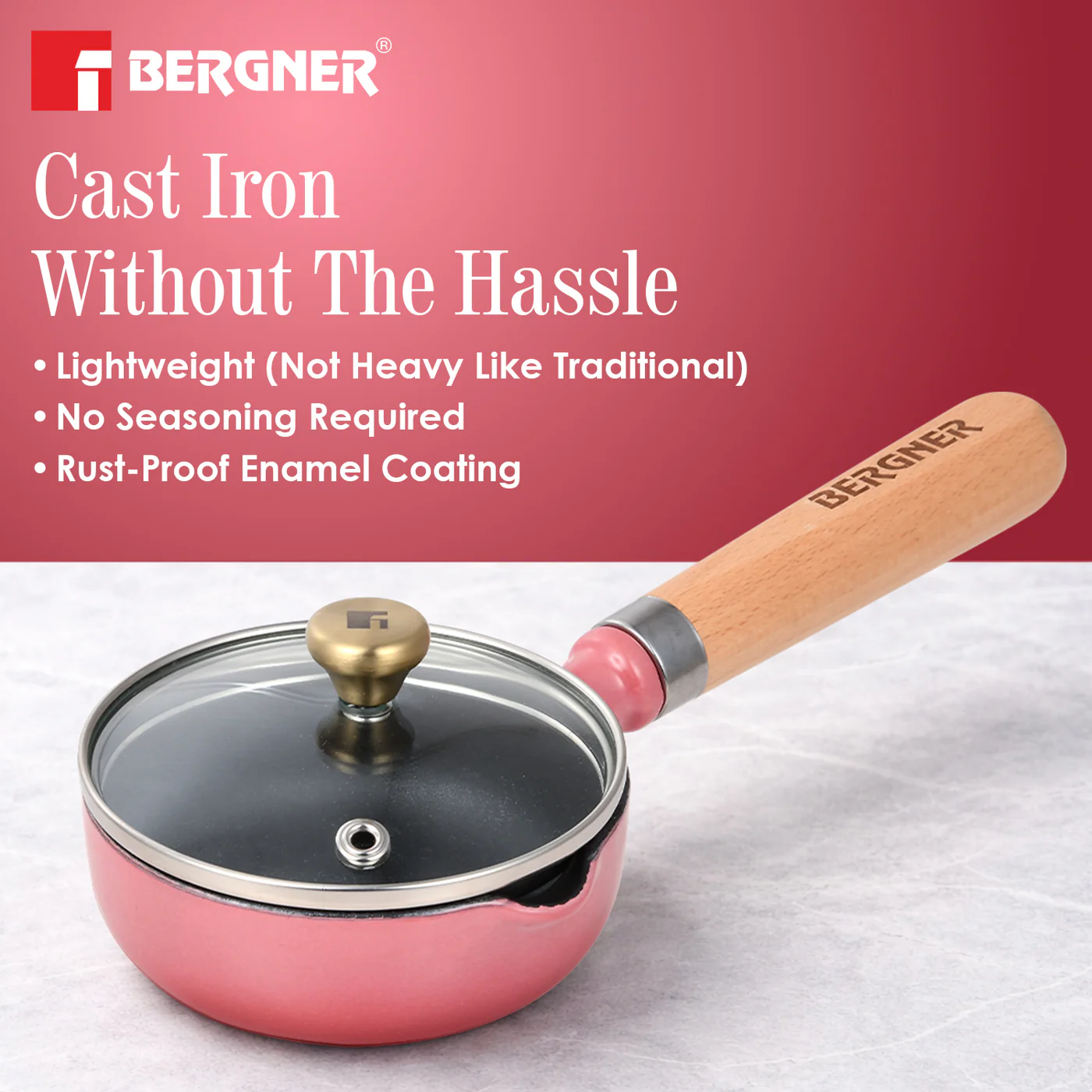 Excalibur Light Cast Iron 12cm / 200ml Tadkapan - Induction Bottom, Pink - Image 5