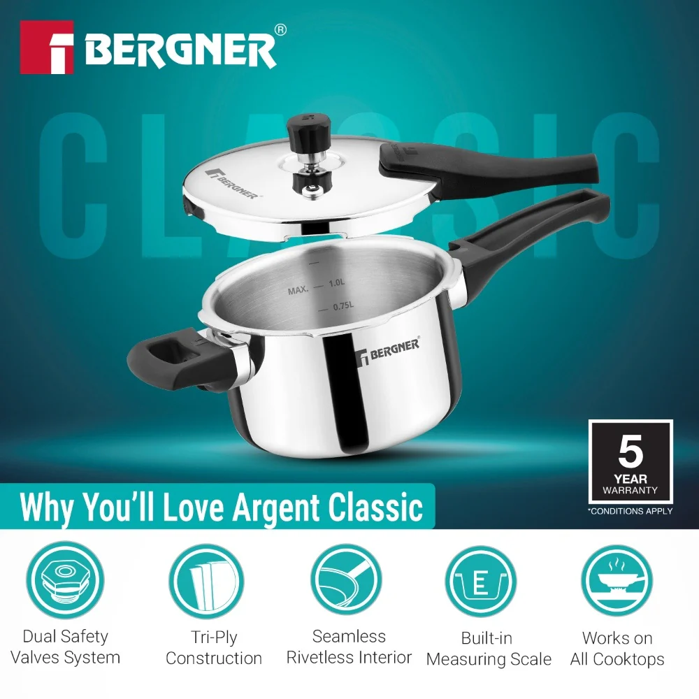Argent Classic Triply Outer Lid Pressure Cooker 1.5L - Induction Bottom - Image 8