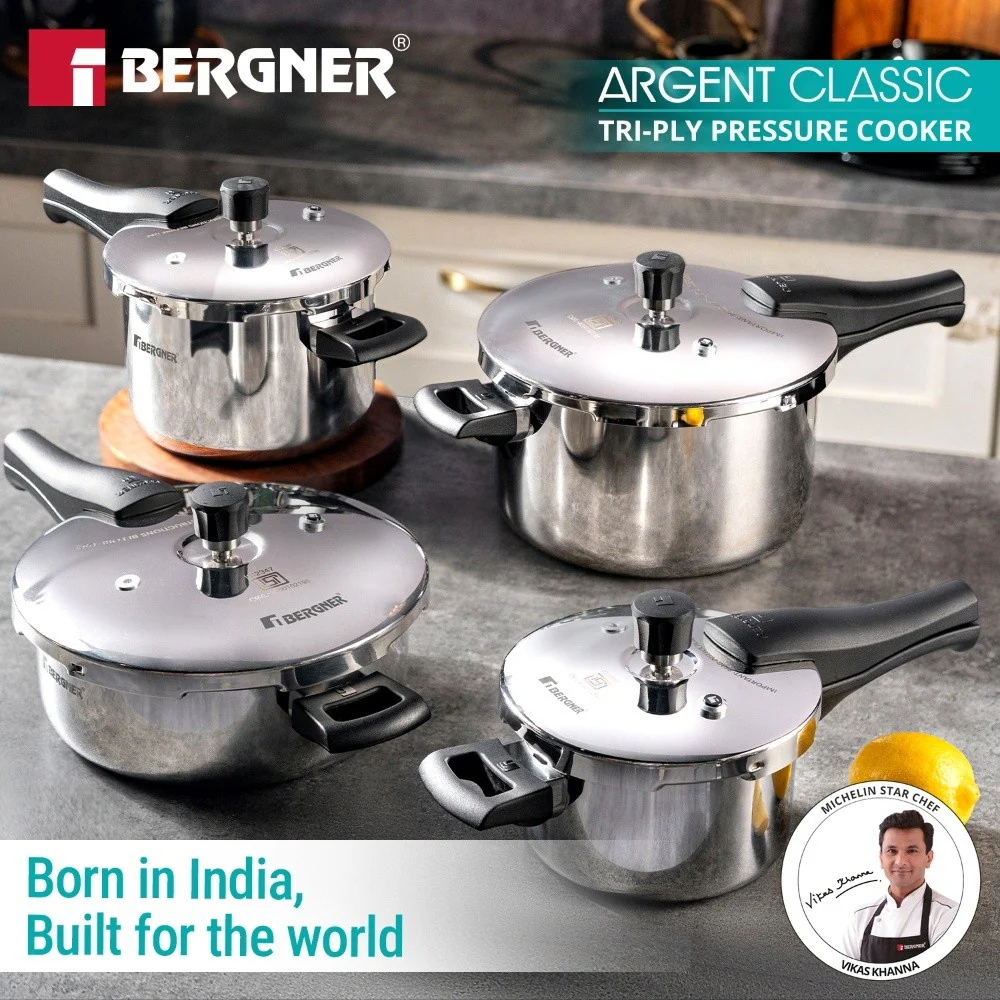 Argent Classic Triply Outer Lid Pressure Cooker 5.5L - Induction Bottom - Image 3