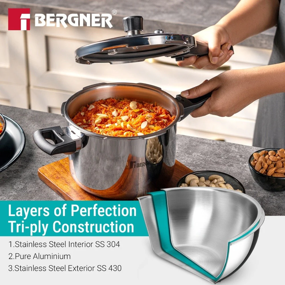 Argent Classic Triply Outer Lid Pressure Cooker 5.5L - Induction Bottom - Image 4