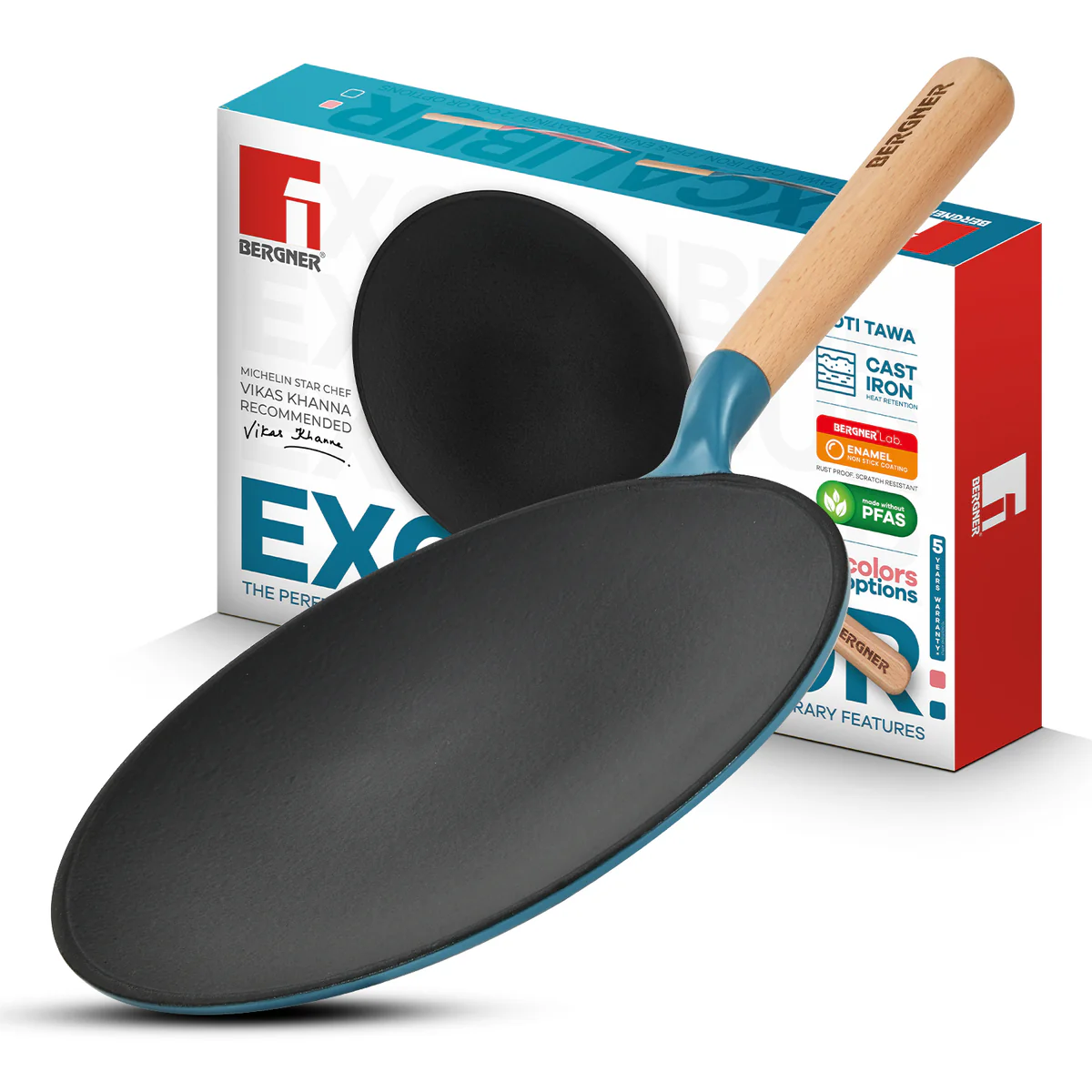 Excalibur Light Cast Iron Roti Tawa 26cm - Induction Bottom, Blue - Image 10